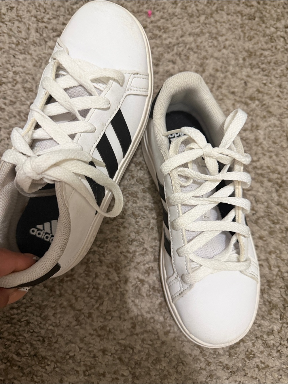 adidas Kids White Sneakers with Black Stripes